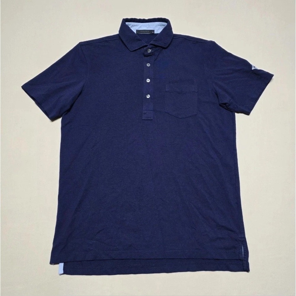 Greyson Men Medium Navy Short Sleeve Polo Shirt Golf Casual Pullover Reg Fit